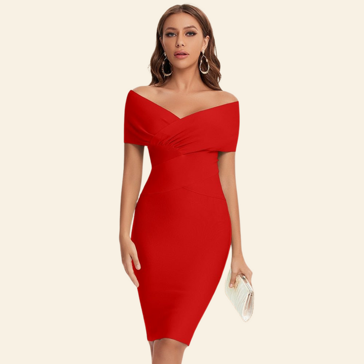 Bandage Dress with V-Neck - Celeste-Red-S-State of Style
