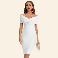 Bandage Dress with V-Neck - Celeste-White-S-State of Style