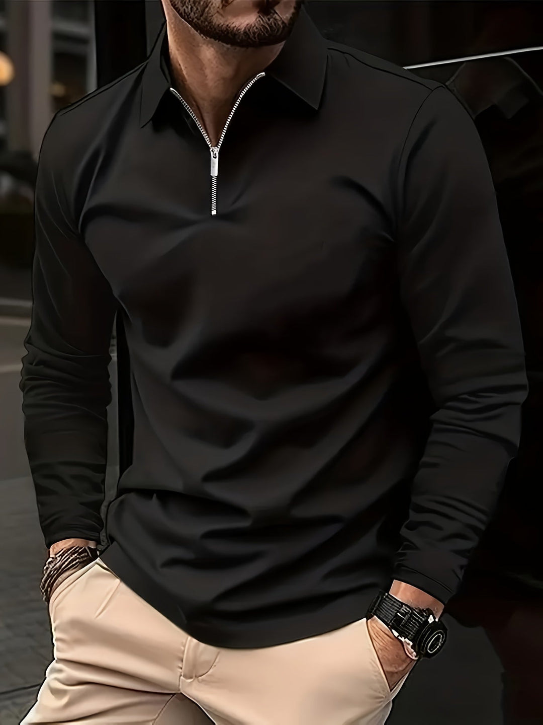 Basic Men’s Long Sleeve Shirt - Lucas-Black-S-State of Style