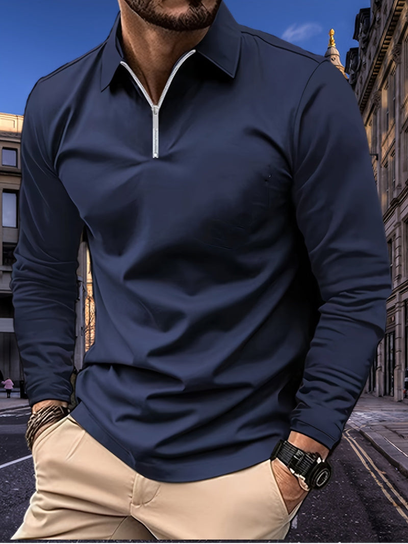 Basic men's shirt with long sleeves - Lucas-Dark Blue-S-State of Style