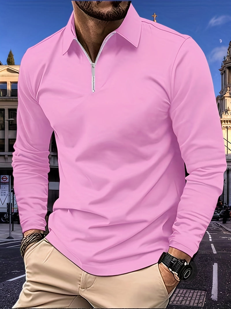 Basic men's shirt with long sleeves - Lucas-Pink-S-State of Style