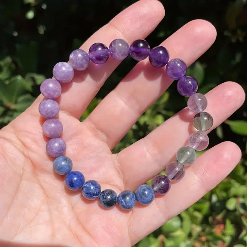 Anti-Anxiety Amethyst, Lepidolite and Lapis Lazuli Bracelet - Aurora