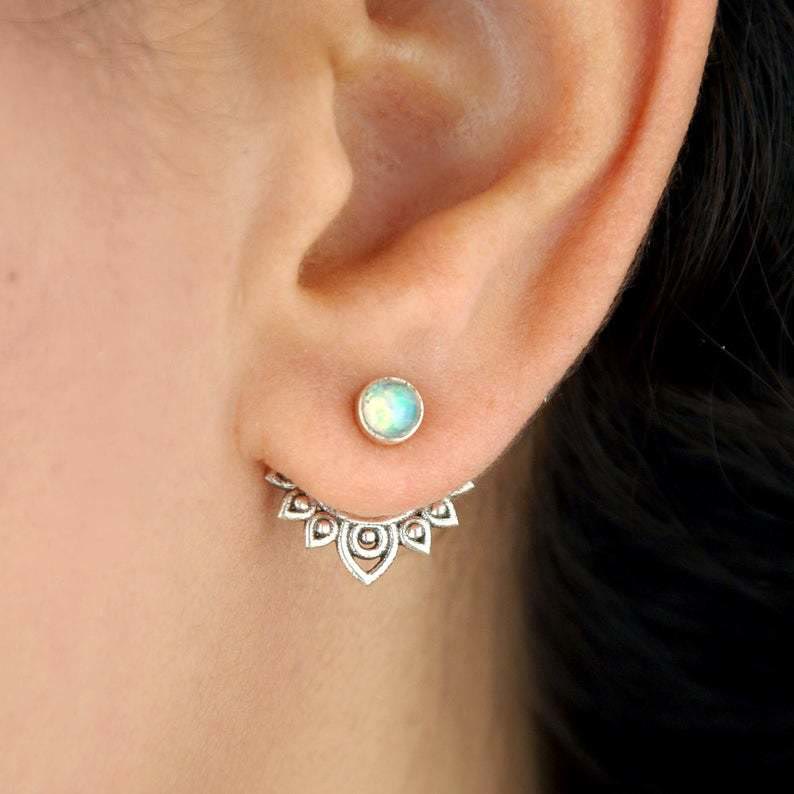 Natural Opal Lotus Earrings - Sophia