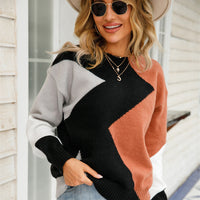 Patchwork Women's Sweater with Round Neck – Clara