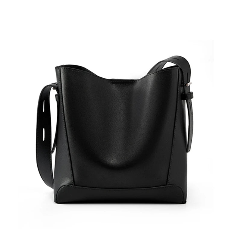 Beatrice Traditional Bag – Vintage Split Leather Bucket Crossbody Bag-Black-State of Style