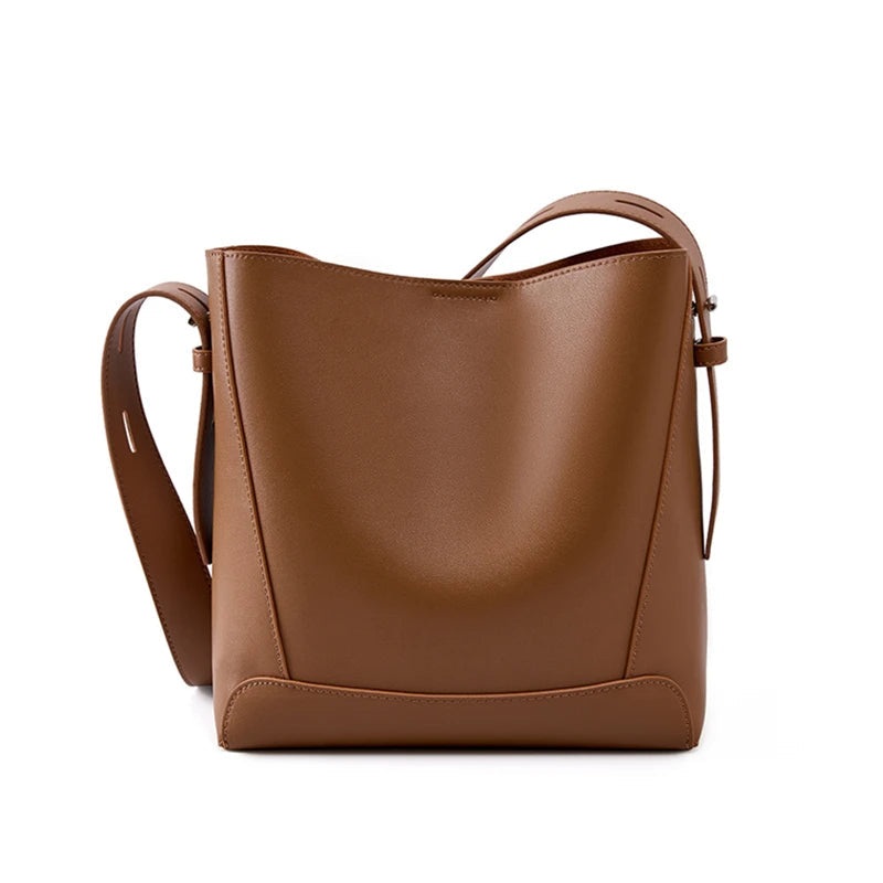 Beatrice Traditional Bag – Vintage Split Leather Bucket Crossbody Bag-Brown-State of Style