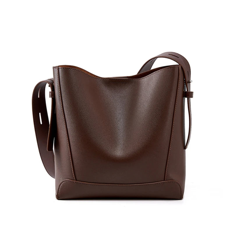 Beatrice Traditional Bag – Vintage Split Leather Bucket Crossbody Bag-Coffee-State of Style