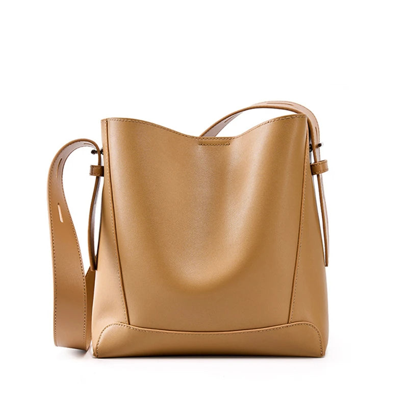 Beatrice Traditional Bag – Vintage Split Leather Bucket Crossbody Bag-Khaki-State of Style