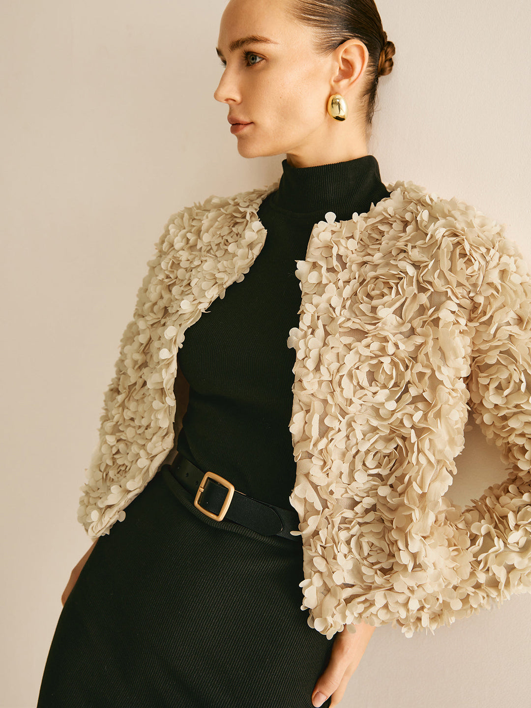 Beige Crew Neck Blazer for Women - Olivia-XS-State of Style