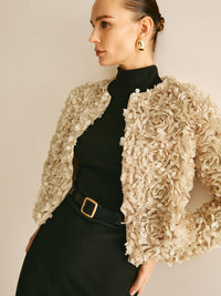 Beige Crew Neck Blazer for Women - Olivia-XS-State of Style