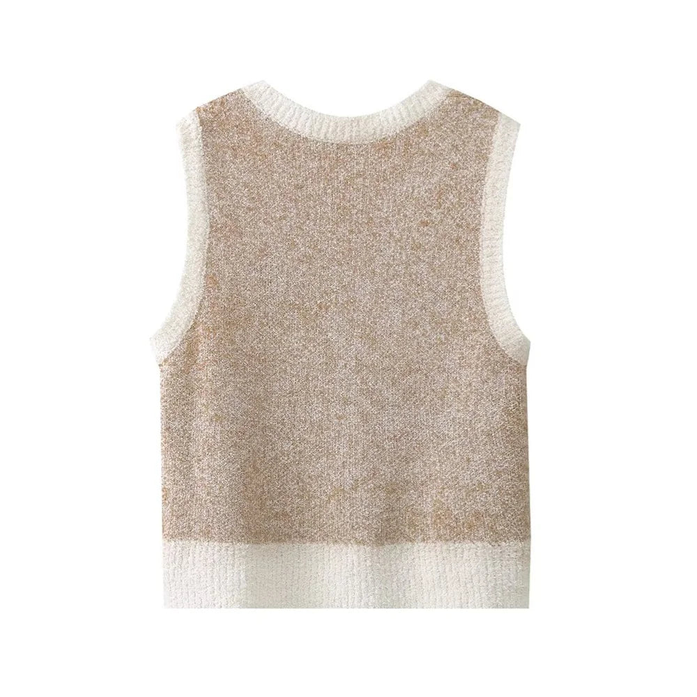 Beige Knitted Ladies Top with Vintage Jacquard Pattern – Mireille-XS-State of Style