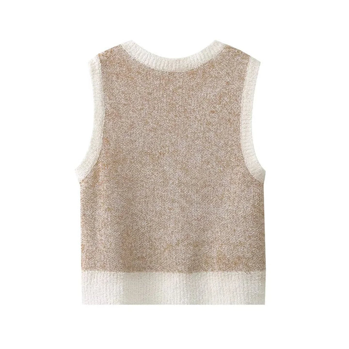 Beige Knitted Ladies Top with Vintage Jacquard Pattern – Mireille-XS-State of Style