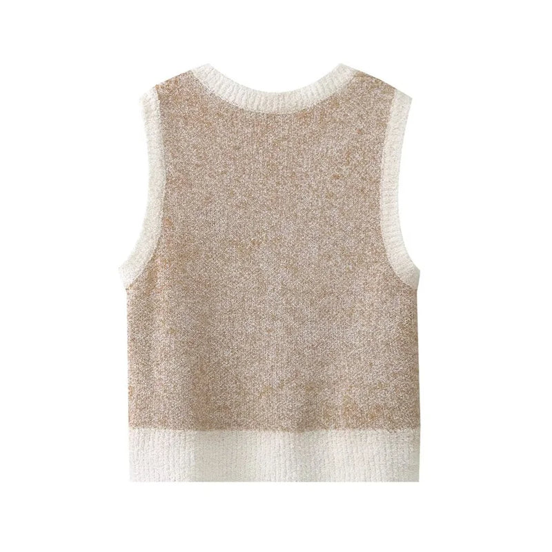 Beige Knitted Ladies Top with Vintage Jacquard Pattern – Mireille-XS-State of Style
