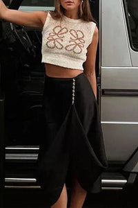 Beige Knitted Ladies Top with Vintage Jacquard Pattern – Mireille-XS-State of Style