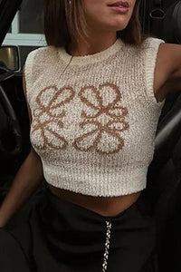 Beige Knitted Ladies Top with Vintage Jacquard Pattern – Mireille-XS-State of Style