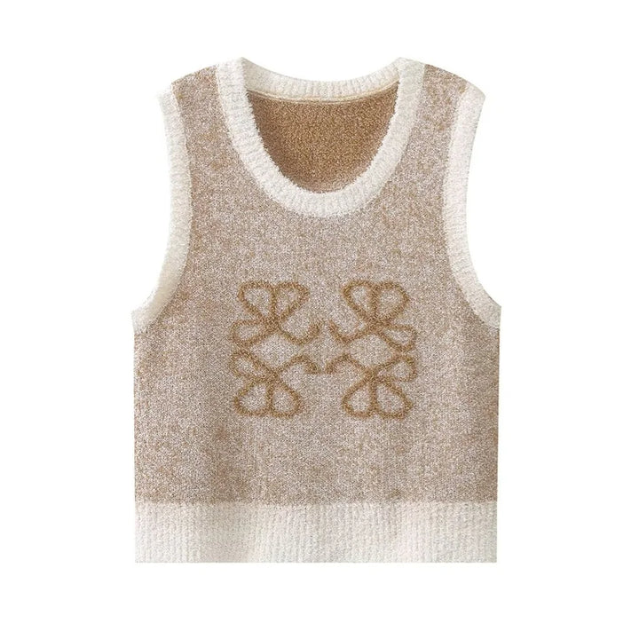 Beige Knitted Ladies Top with Vintage Jacquard Pattern – Mireille-XS-State of Style