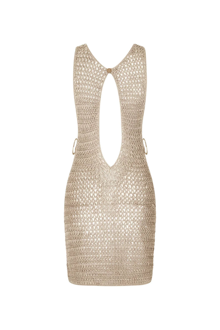 Beige Knitted Sheer Beach Dress with Airy Design – Kaïa-XS-State of Style