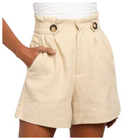 Beige women's high waist summer shorts with a wide leg – Maya-S-State of Style