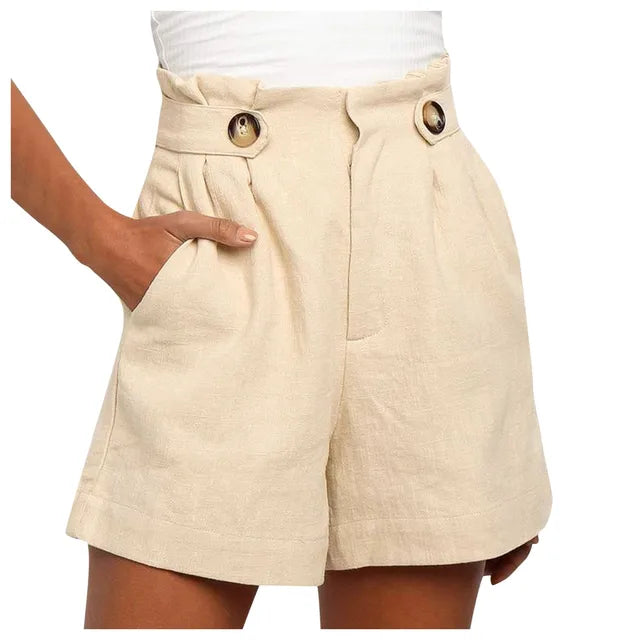 Beige women's high waist summer shorts with a wide leg – Maya-S-State of Style