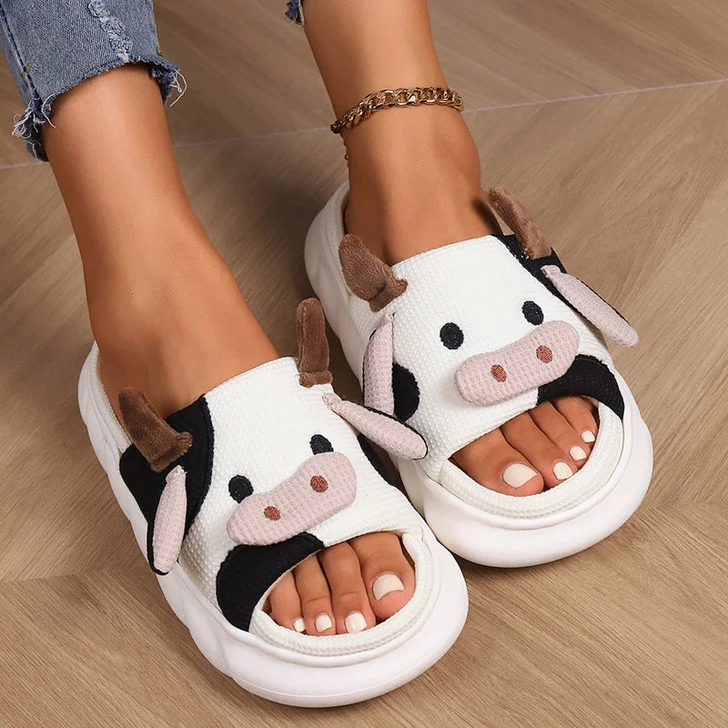 Bella - Orthopedische Koeienprint Pantoffels Wit-Witte koe-36-37-State of Style