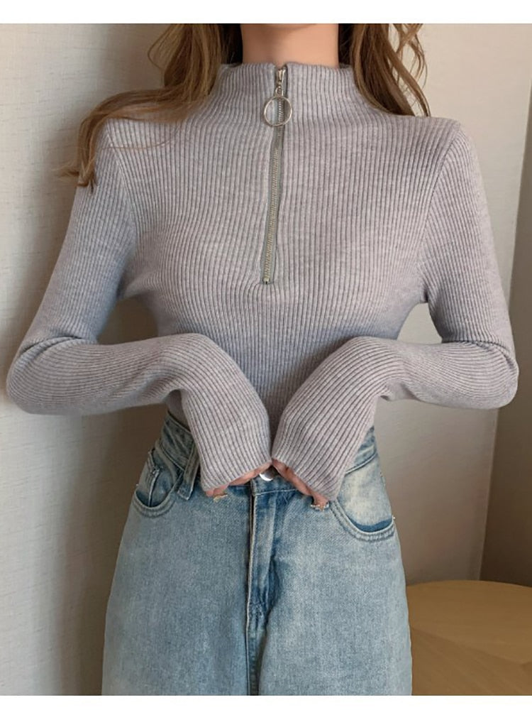 BellasShirt | Women's Turtleneck Sweater-Grey-One Size-State of Style