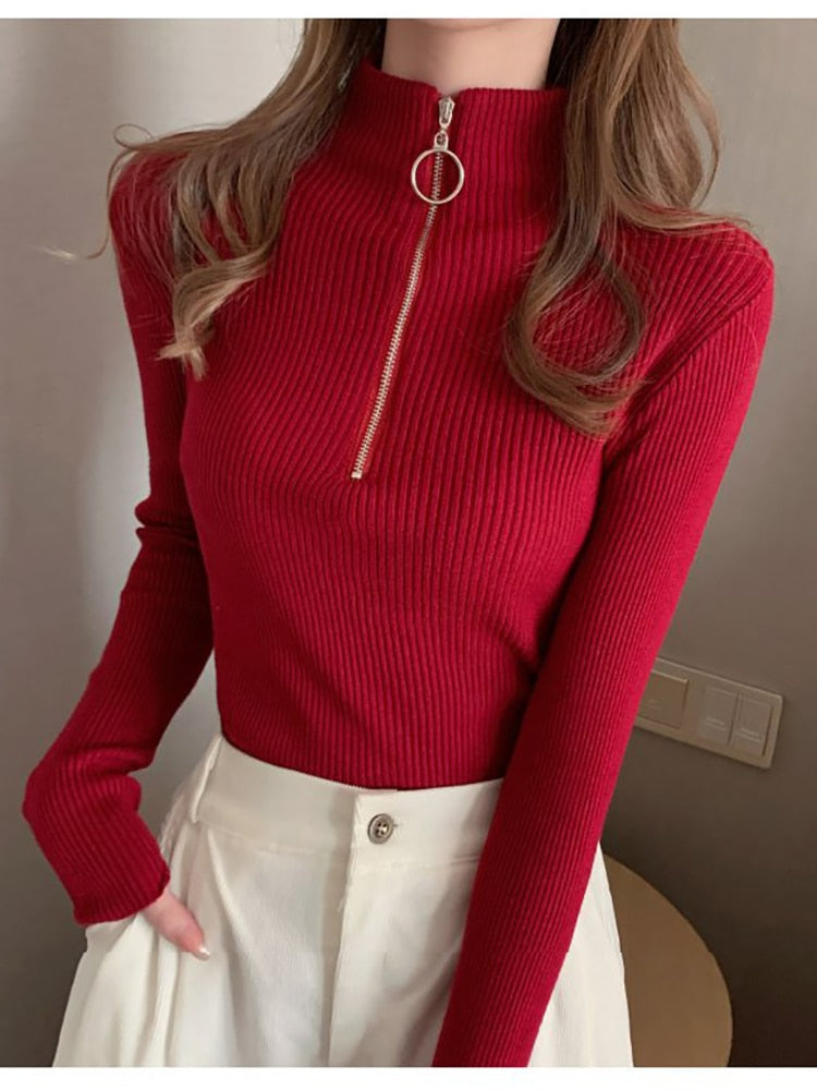BellasShirt | Women's Turtleneck Sweater-Red-One Size-State of Style