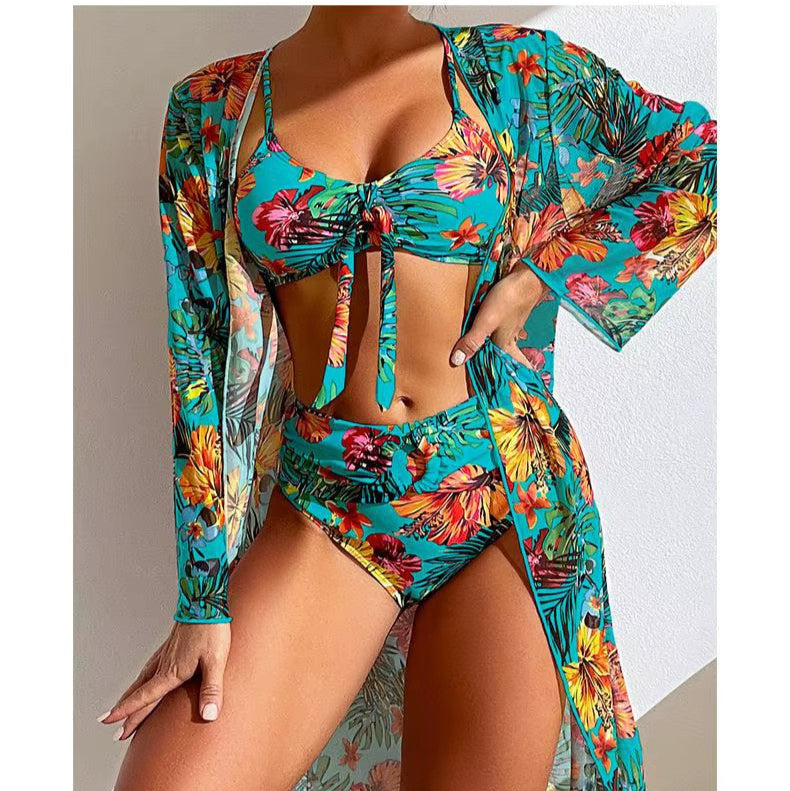 Bikini set with High Waist and Cover-up – Amira-Turquoise-XS-State of Style