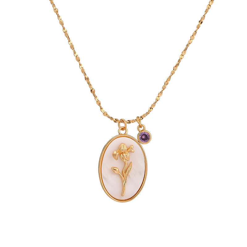 Birthstone with Birth Flowers Necklace - Aurora-February - Iris-State of Style