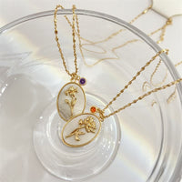 Birthstone with Birth Flowers Necklace - Aurora-January - Carnation-State of Style