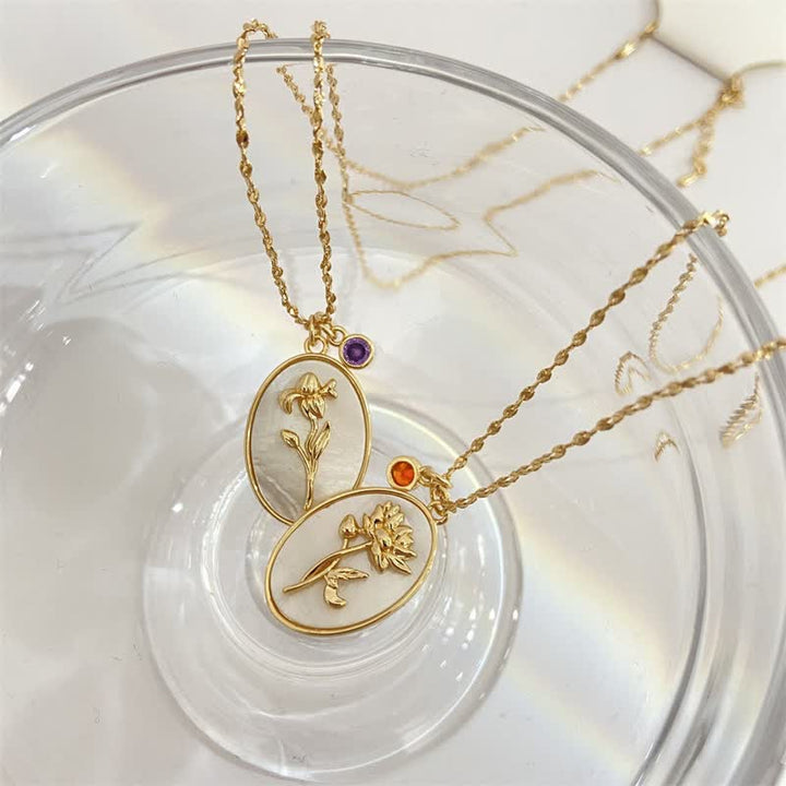 Birthstone with Birth Flowers Necklace - Aurora-January - Carnation-State of Style