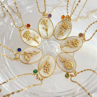 Birthstone with Birth Flowers Necklace - Aurora-January - Carnation-State of Style
