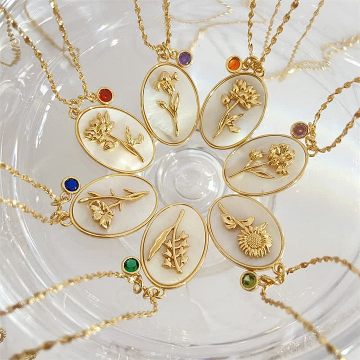 Birthstone with Birth Flowers Necklace - Aurora-January - Carnation-State of Style