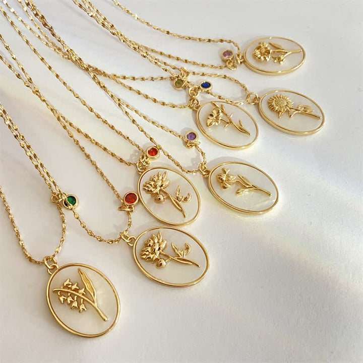 Birthstone with Birth Flowers Necklace - Aurora-January - Carnation-State of Style