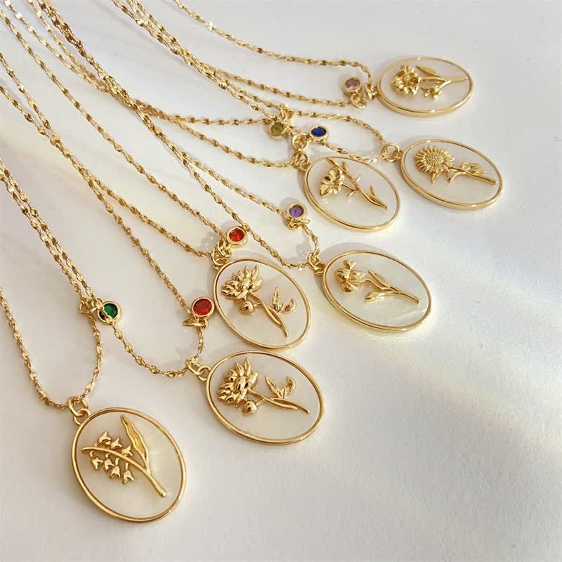 Birthstone with Birth Flowers Necklace - Aurora-January - Carnation-State of Style