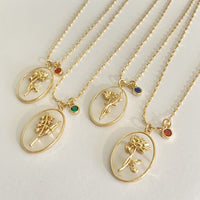 Birthstone with Birth Flowers Necklace - Aurora-January - Carnation-State of Style