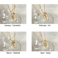 Birthstone with Birth Flowers Necklace - Aurora-January - Carnation-State of Style