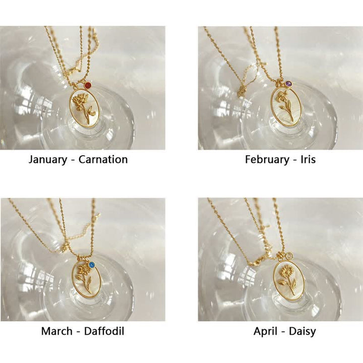 Birthstone with Birth Flowers Necklace - Aurora-January - Carnation-State of Style