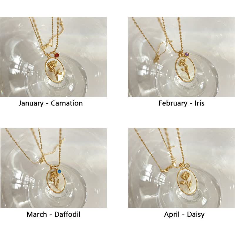 Birthstone with Birth Flowers Necklace - Aurora-January - Carnation-State of Style
