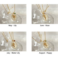Birthstone with Birth Flowers Necklace - Aurora-January - Carnation-State of Style