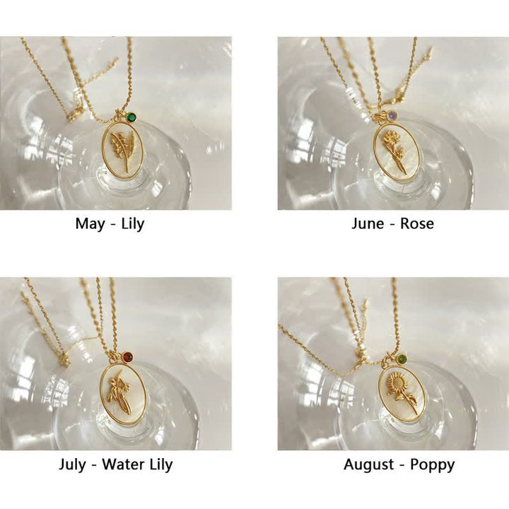 Birthstone with Birth Flowers Necklace - Aurora-January - Carnation-State of Style