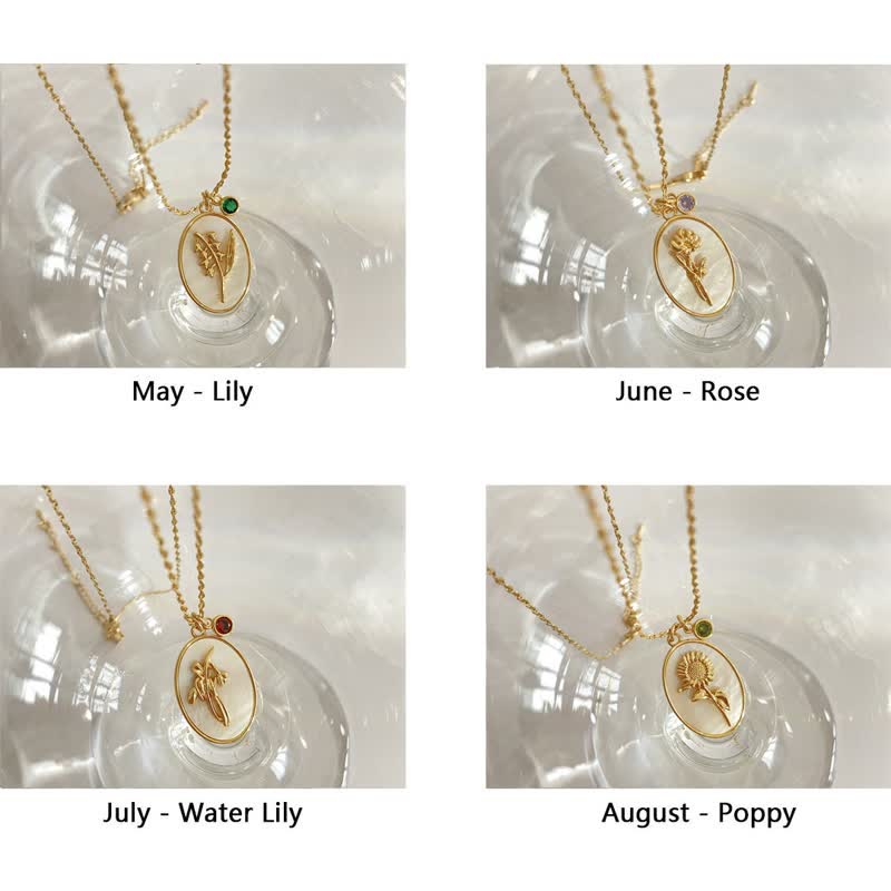 Birthstone with Birth Flowers Necklace - Aurora-January - Carnation-State of Style