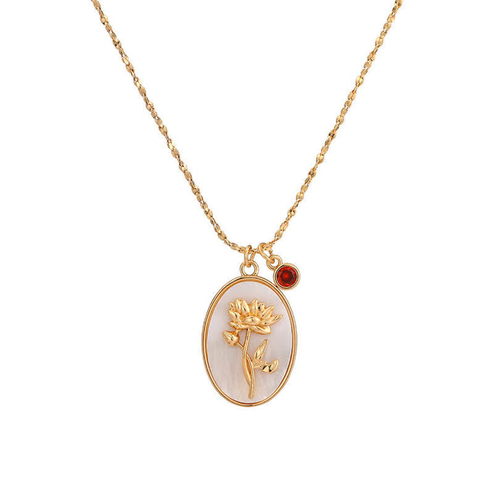 Birthstone with Birth Flowers Necklace - Aurora-January - Carnation-State of Style