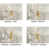 Birthstone with Birth Flowers Necklace - Aurora-January - Carnation-State of Style