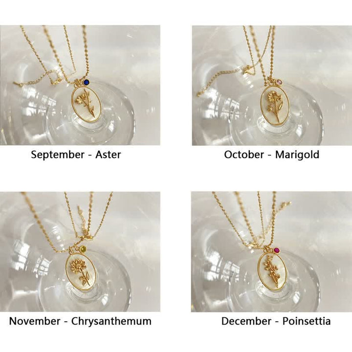 Birthstone with Birth Flowers Necklace - Aurora-January - Carnation-State of Style