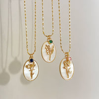 Birthstone with Birth Flowers Necklace - Aurora-January - Carnation-State of Style