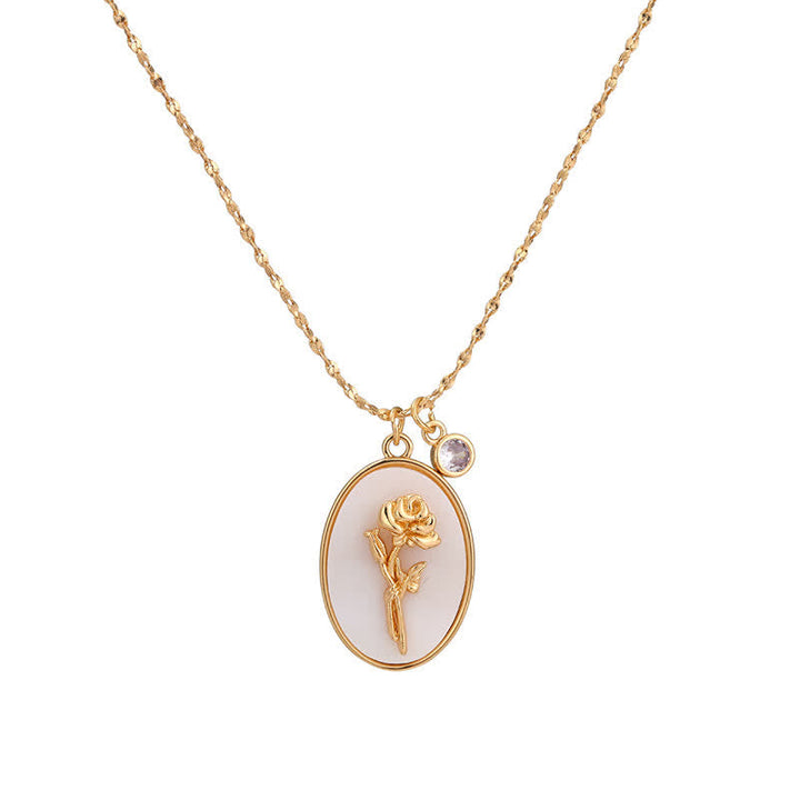 Birthstone with Birth Flowers Necklace - Aurora-June - Rose-State of Style