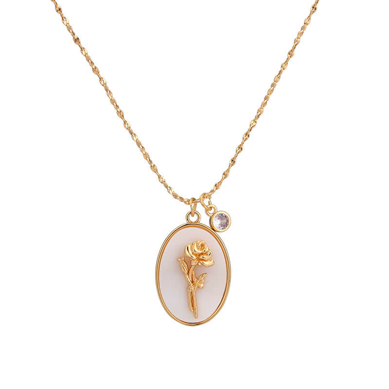 Birthstone with Birth Flowers Necklace - Aurora-June - Rose-State of Style