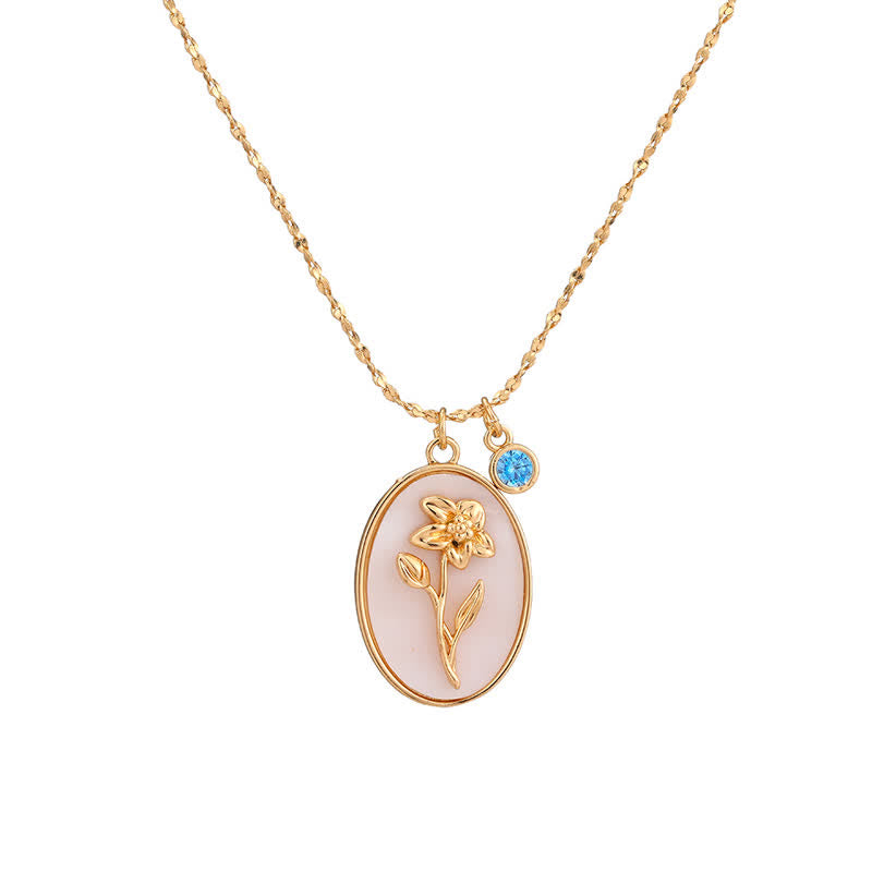Birthstone with Birth Flowers Necklace - Aurora-March - Daffodil-State of Style