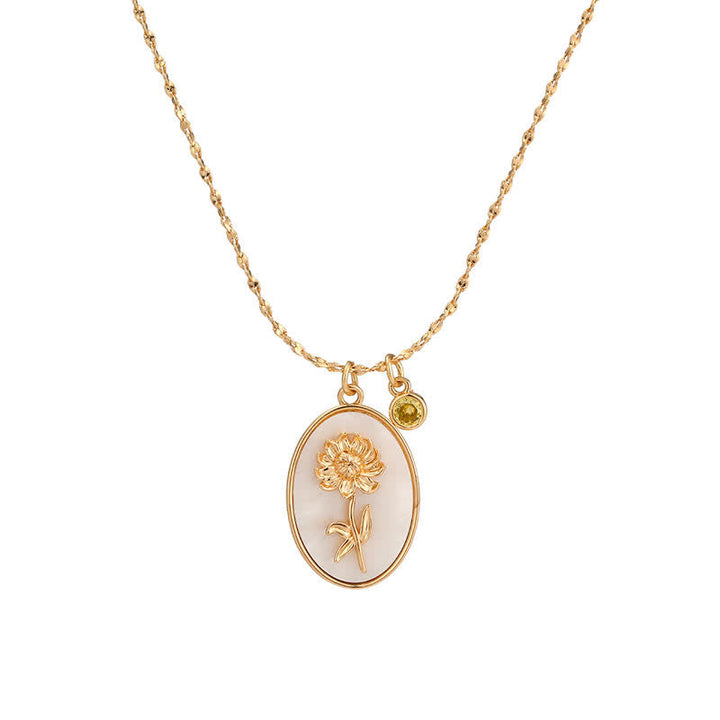 Birthstone with Birth Flowers Necklace - Aurora-November - Chrysanthemum-State of Style