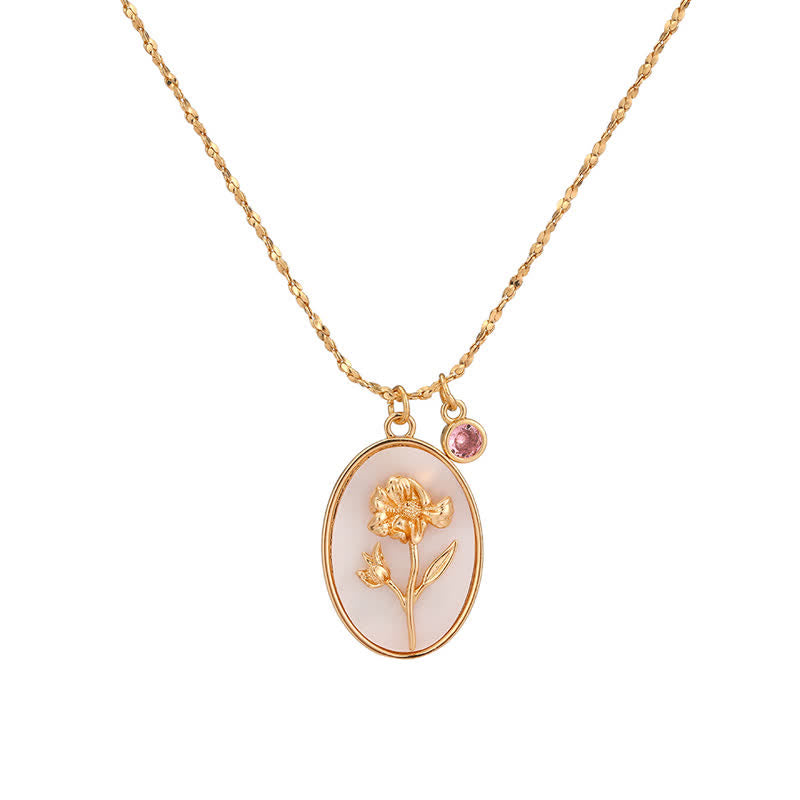 Birthstone with Birth Flowers Necklace - Aurora-October - Marigold-State of Style
